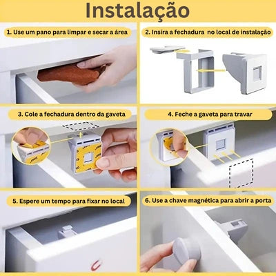 Trava Magnética de Segurança Infantil para Armários e Gavetas