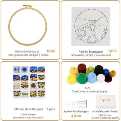 Kit de Bordado com Lã - DIY Paisagens e Artesanato