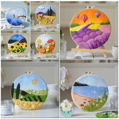 Kit de Bordado com Lã - DIY Paisagens e Artesanato