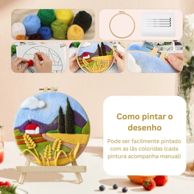 Kit de Bordado com Lã - DIY Paisagens e Artesanato